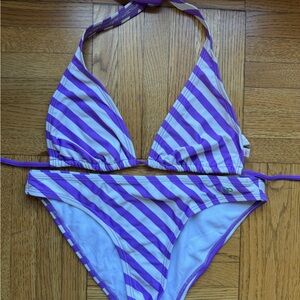 Vintage OP Purple and White Bikini Top + Bottom